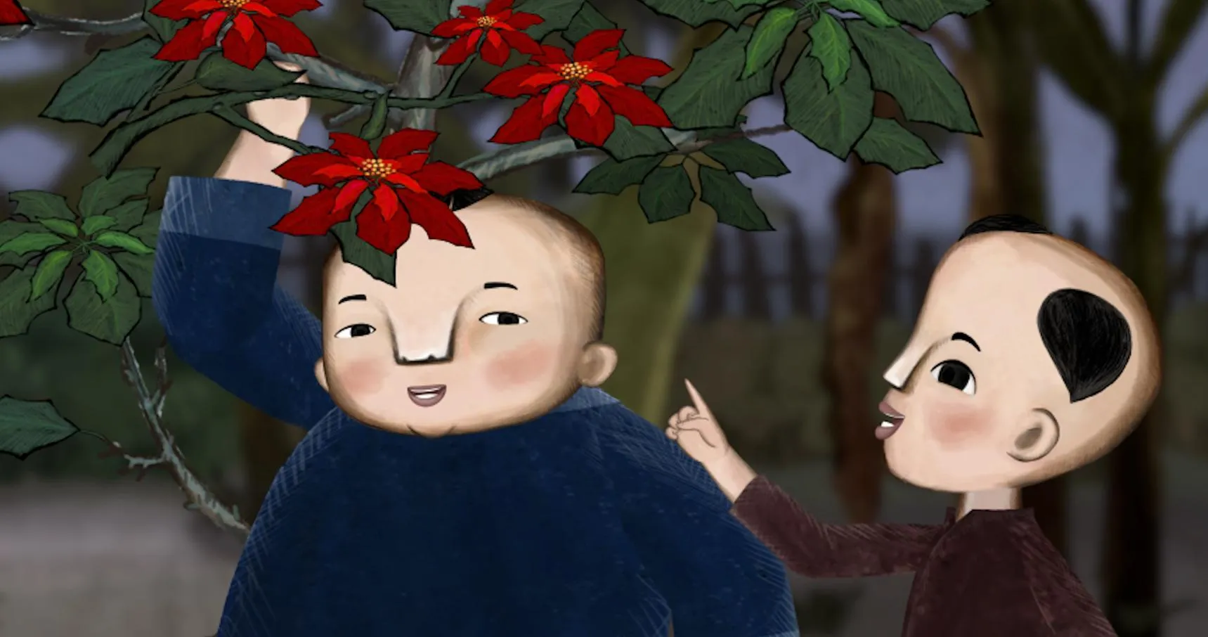 Cảnh cậu bé học bài đêm nhờ ánh sáng kỳ diệu từ cây trong phim hoạt hình lịch sử