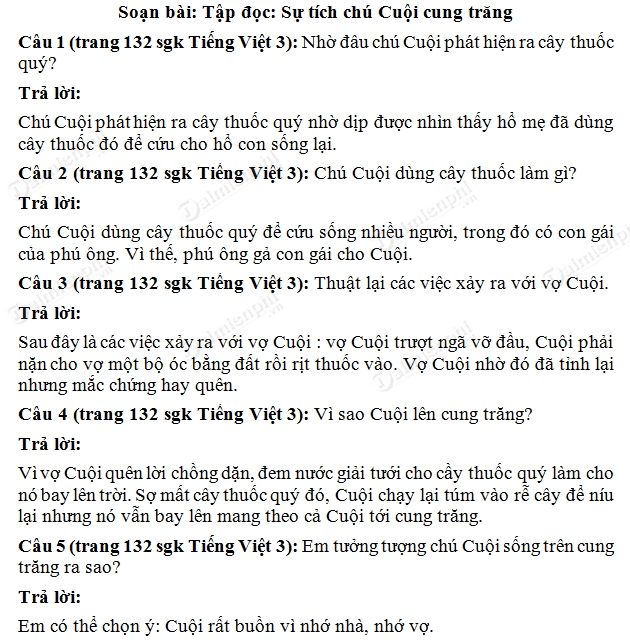 Bài Tập Đọc Sự Tích Chú Cuội Cung Trăng Lớp 3 | Giải Bài Tập Tiếng Việt Chi Tiết