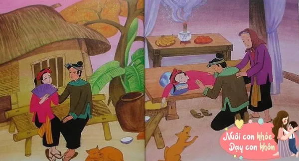 Hình ảnh minh họa người phụ nữ bị trừng phạt trong sự tích con muỗi vì bội bạc, phản bội lời thề chung thủy với người chồng đã cứu mạng.