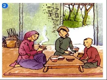 Bà tiên hóa phép đưa gói tro và hai mảnh vỏ trấu dặn dò mẹ con bà góa trước khi rời đi