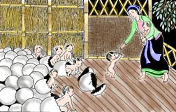 Âu Cơ và Lạc Long Quân gặp gỡ và kết duyên cùng nhau