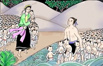 Lạc Long Quân và Âu Cơ chia con, một nửa xuống biển và một nửa lên núi