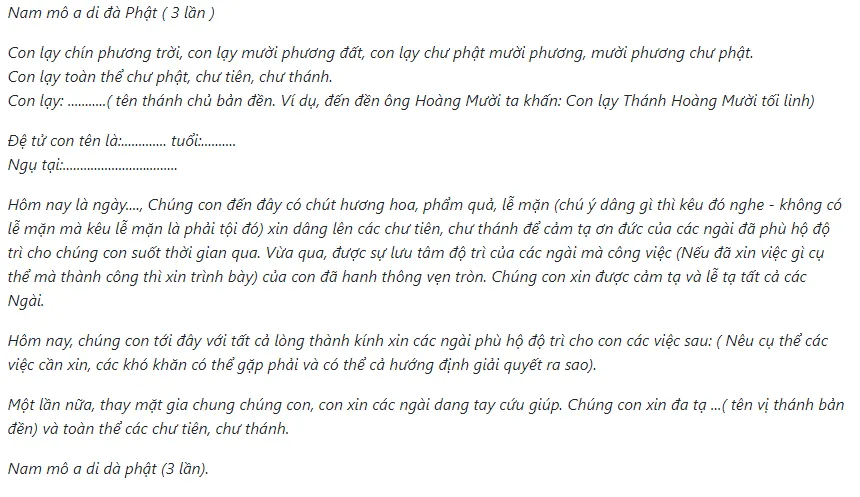 Mẫu văn khấn lễ Quan Hoàng Mười, bài cúng dâng lên vị thần cầu công danh sự nghiệp