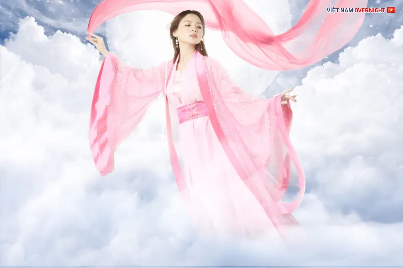 Hình minh họa Hằng Nga, Chú Cuội và Thỏ Ngọc cùng xuất hiện trên cung trăng trong dịp Tết Trung Thu