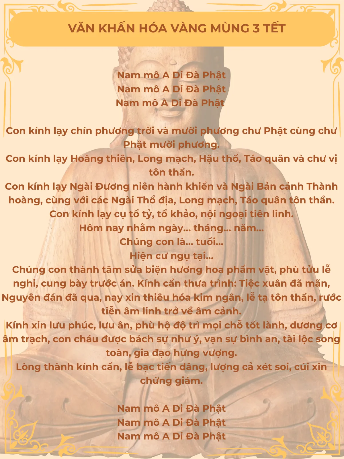 Toàn văn bài văn khấn cúng ngày mùng 3 Tết hóa vàng gia tiên