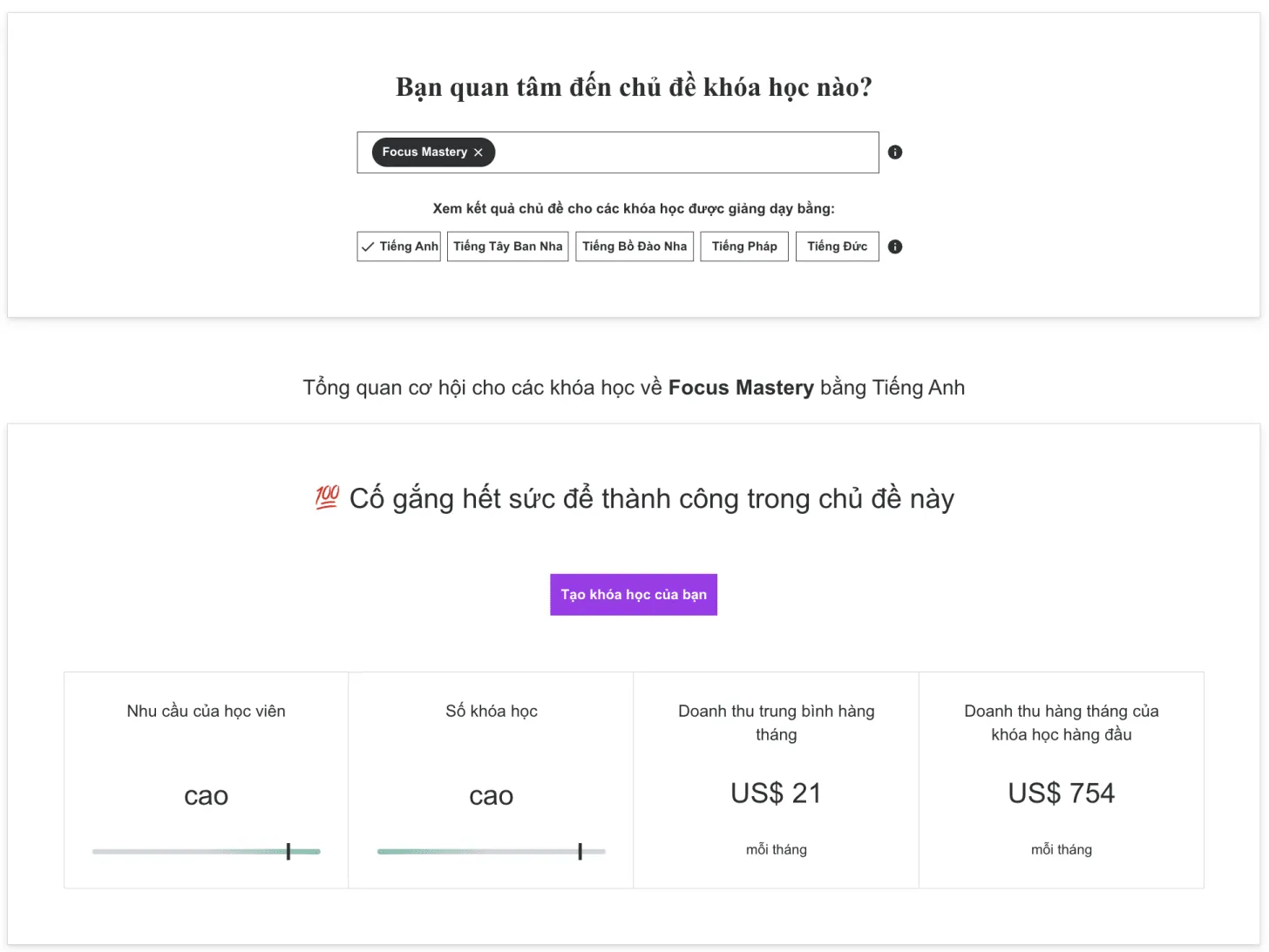 Hình ảnh minh họa giao diện Udemy Marketplace Insights, nơi cung cấp dữ liệu phân tích thị trường khóa học