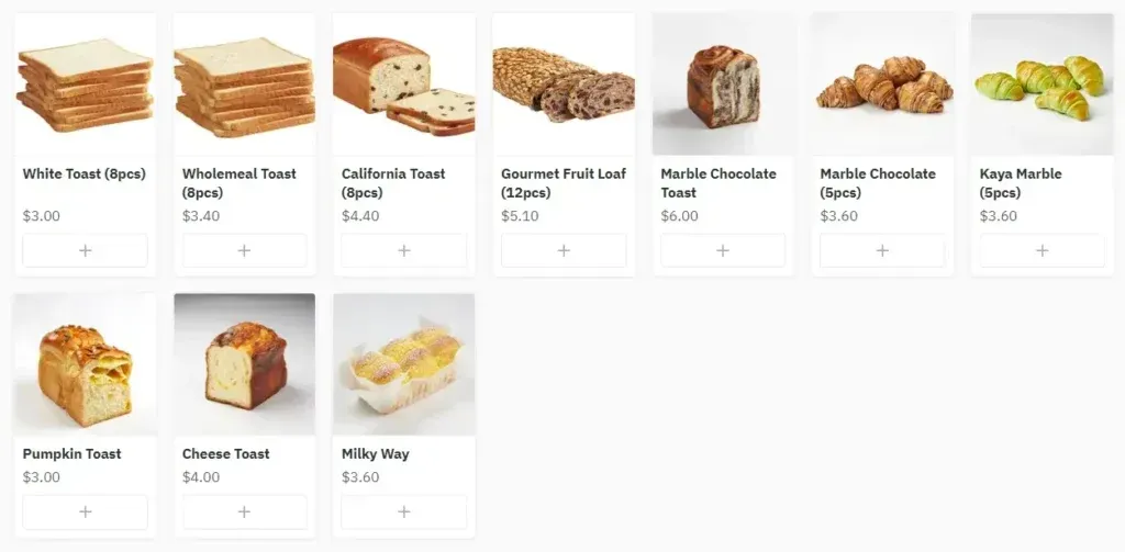 Bánh mì nướng White Toast và Wholemeal Toast, các loại bánh mì dinh dưỡng trong menu BreadTalk Singapore