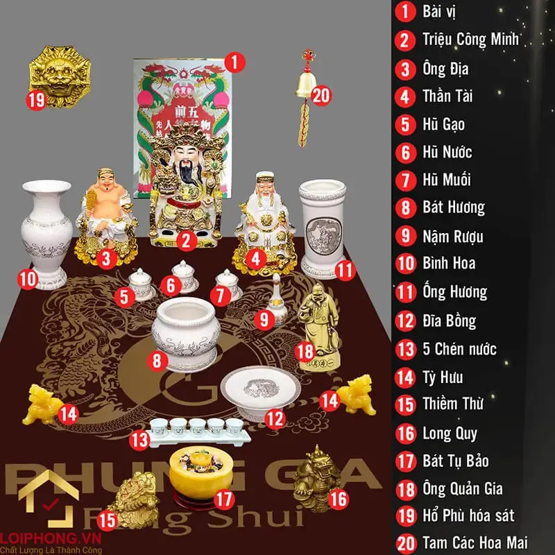 Bố cục chuẩn mực của bàn thờ Thần Tài Thổ Địa theo nguyên tắc phong thủy