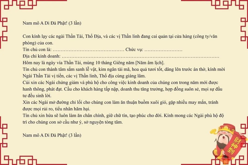 Văn khấn ngày vía Thần Tài 2026 dành riêng cho kinh doanh