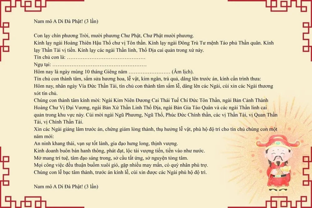 Văn khấn ngày vía Thần Tài 2026 chuẩn mực, chi tiết