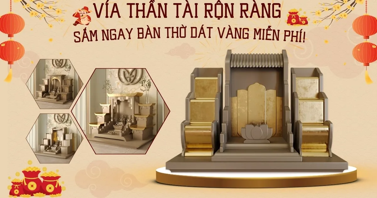 Bàn thờ Thần Tài Ông Địa được bày trí trang nghiêm, sạch sẽ