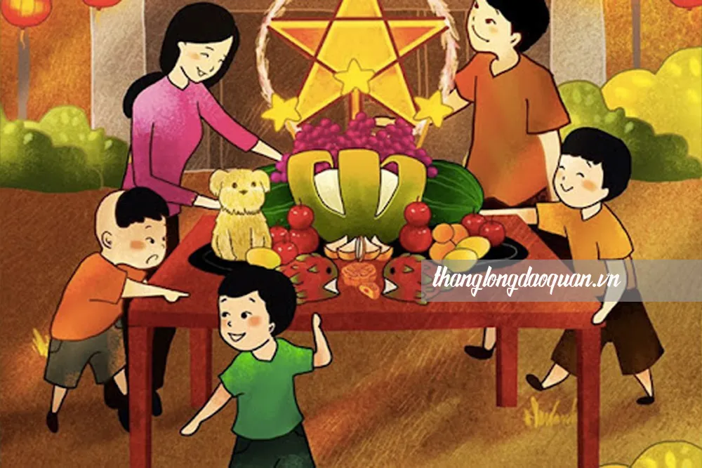 Trẻ em thường tụ tập ngoài sân trong ngày Trung Thu