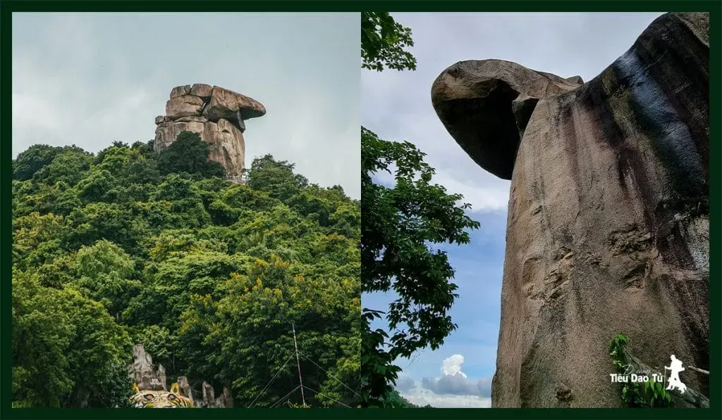 Tảng đá hình đầu chim két (Mỏ Két) là nguồn gốc chính của sự tích núi két và là điểm nhấn tâm linh.