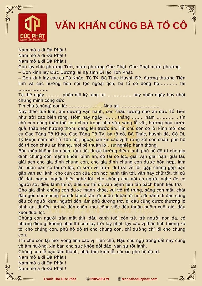 Văn khấn cúng Bà Tổ Cô