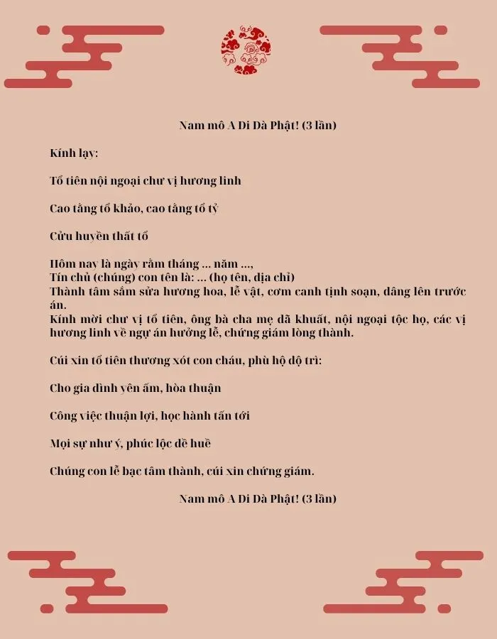 Văn khấn rằm gia tiên được đọc sau khi cúng thần linh